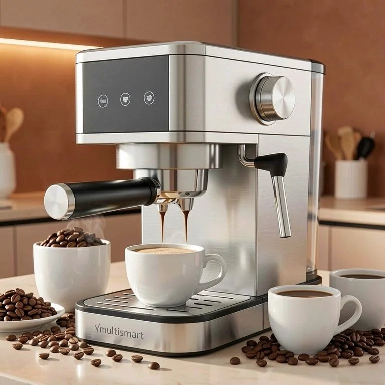 Cafetière expresso INOX 3 en1 20Bar 1450W  » Poudre + Capsules + Cappuccino » Multismart MS-CF1313