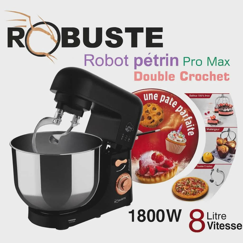 Pétrin Double Crochet 08L 1800W ave 04 Accessoires Robuste PROMAX Noir