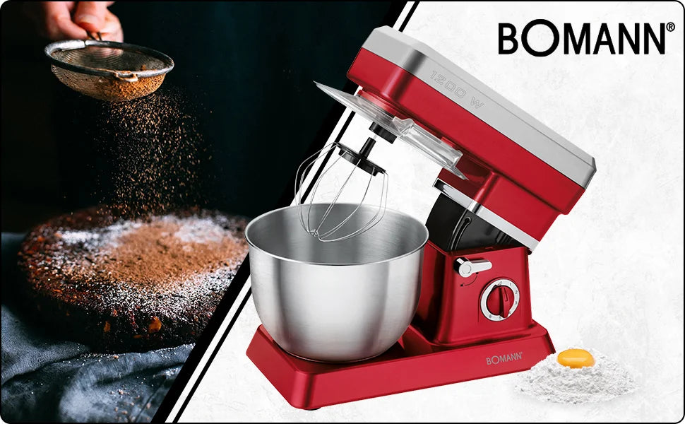Robot Pétrin Multifonctions 6.3 L – 1200 W – Rouge/Gris Bomann