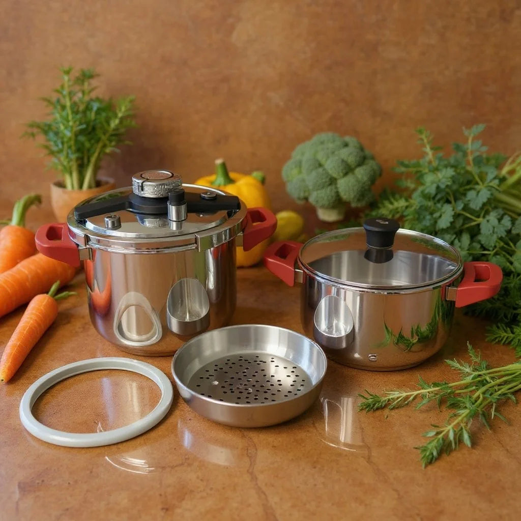 Cocotte 6 Pcs 5+7L en inox 18/10 Avec 03 Système de sécurité KitchenWare Qualité 1er Choix