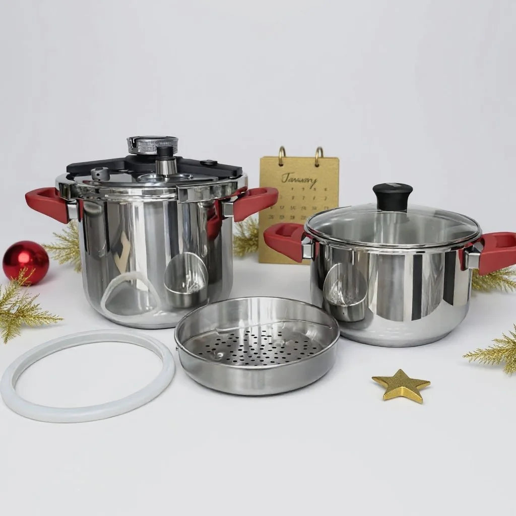 Cocotte 6 Pcs 5+7L en inox 18/10 Avec 03 Système de sécurité KitchenWare Qualité 1er Choix