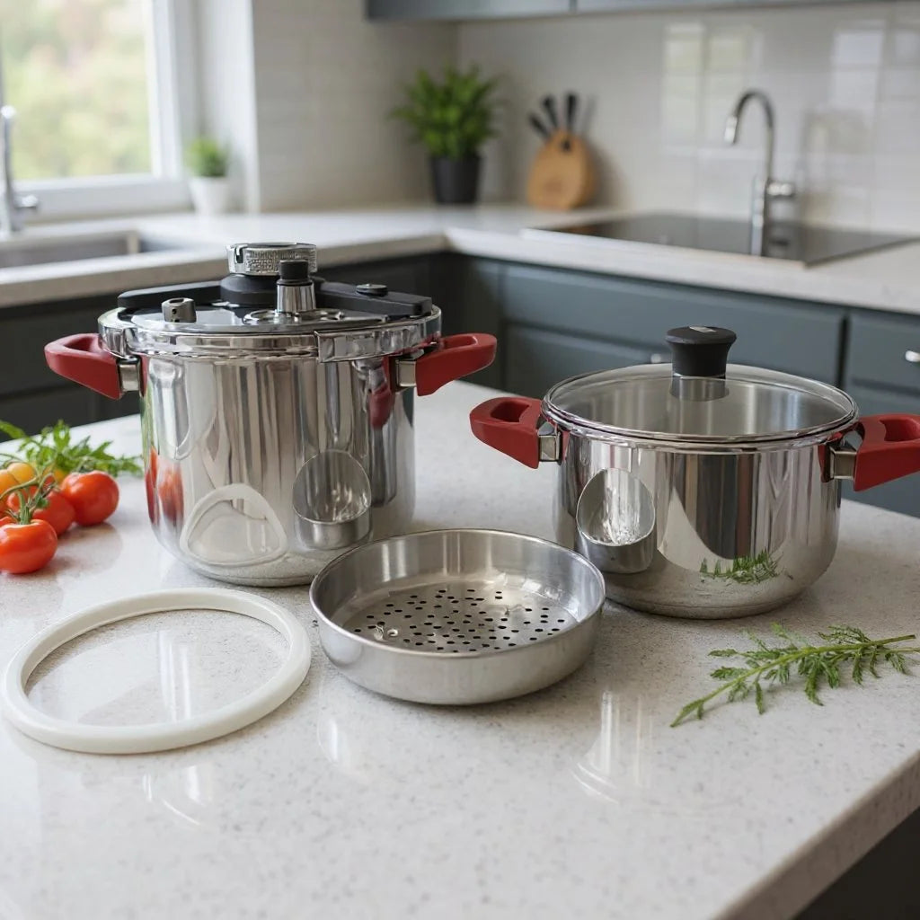 Cocotte 6 Pcs 5+7L en inox 18/10 Avec 03 Système de sécurité KitchenWare Qualité 1er Choix