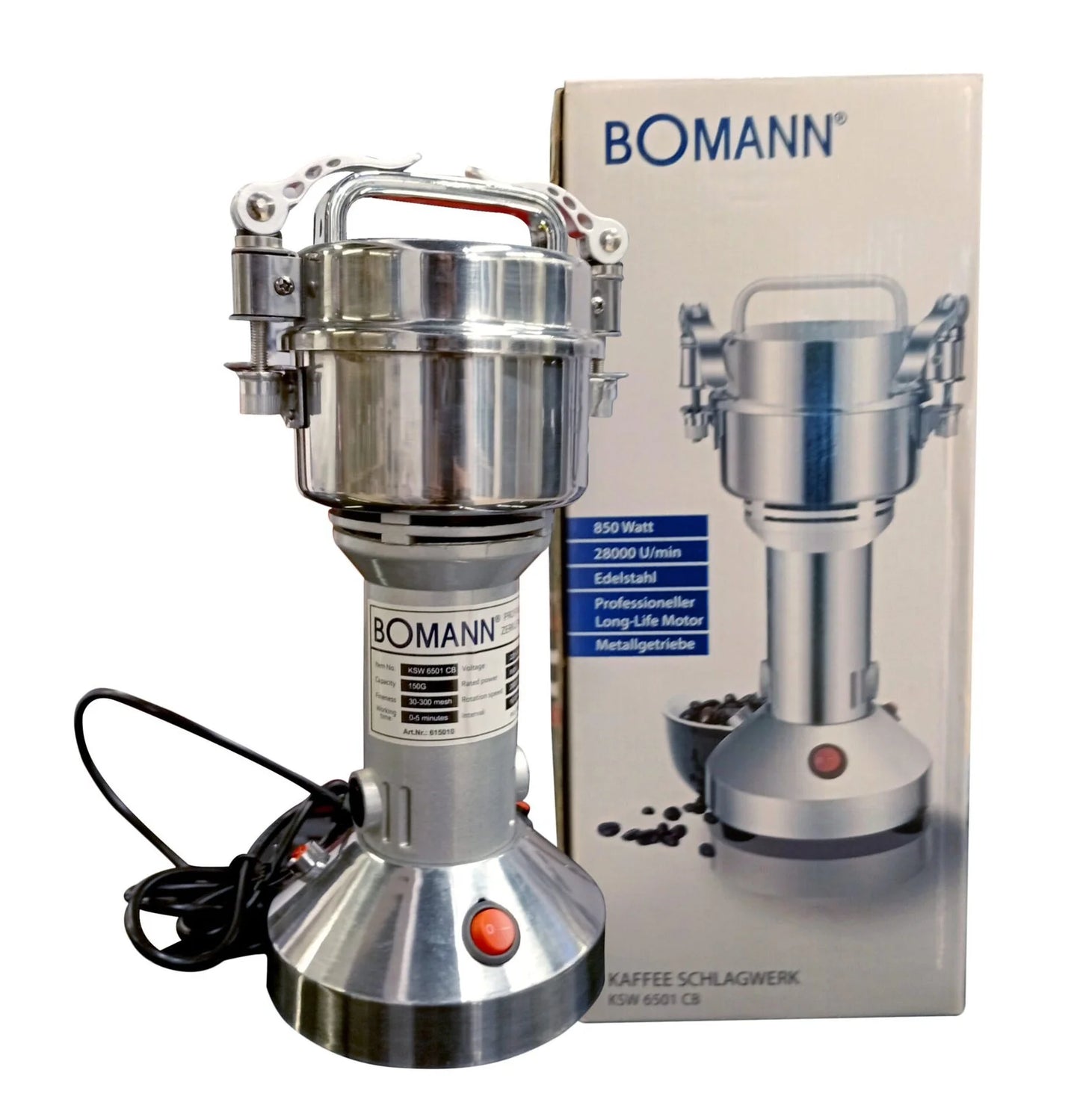 Moulin Professionnel à café et épices 200 G 1300 W Bomann Original KSW 6505 CB