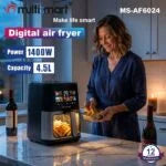 Friteuse inox Sans Huile 4.5L 1400W Numérique Avec Fenêtre Visible Multismart MS-AF6024