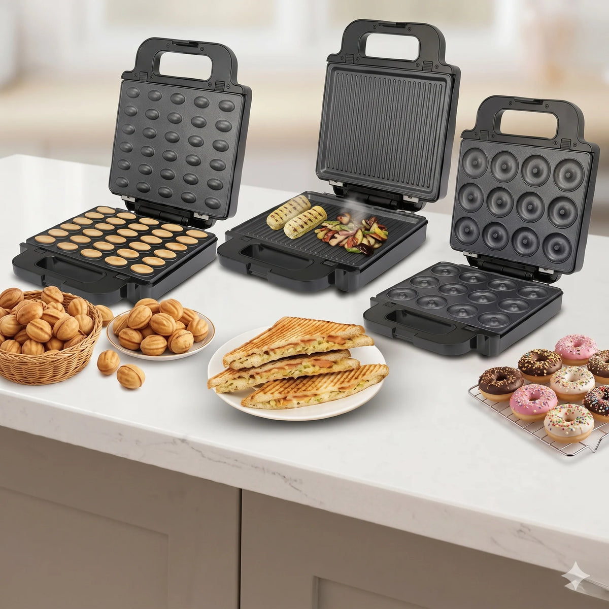 Panineuse Grill, Nutty et Donuts Maker 3en1 1400W SONASHI | SSM-882