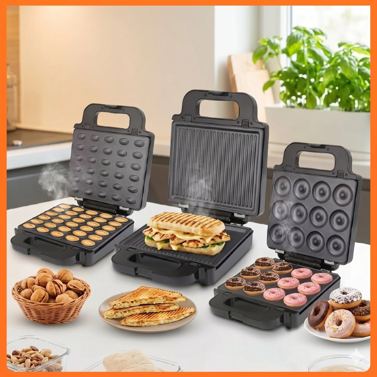 Panineuse Grill, Nutty et Donuts Maker 3en1 1400W SONASHI | SSM-882