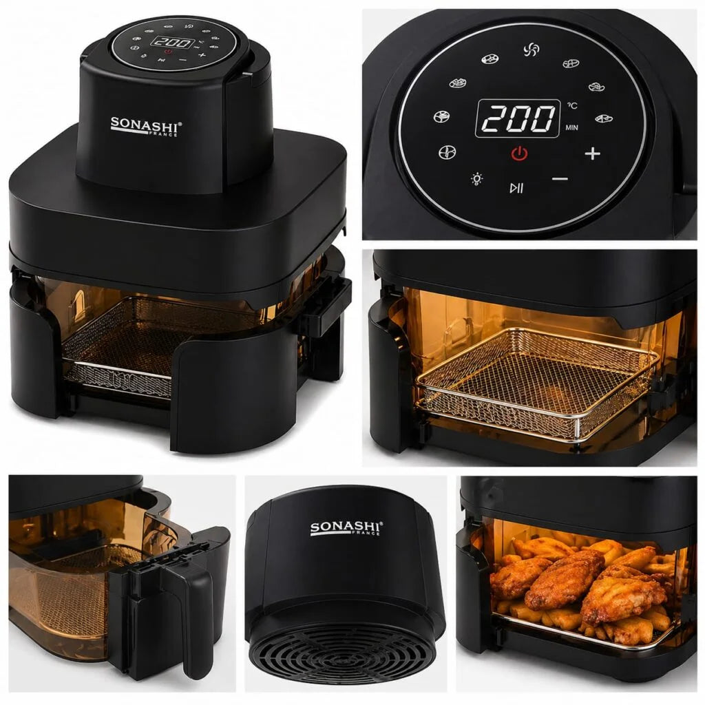 Airfryrer Digital 4 en 1 Avec Bac en verre 6L+4.2L 1600W Sonashi SAF-642G