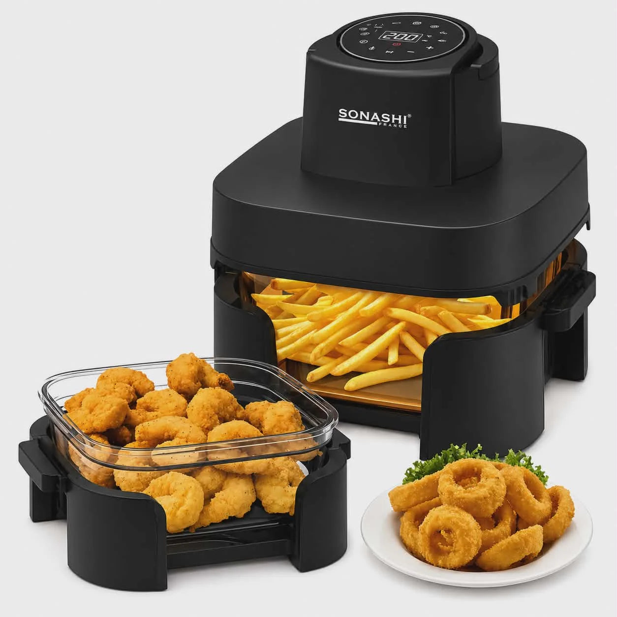 Airfryrer Digital 4 en 1 Avec Bac en verre 6L+4.2L 1600W Sonashi SAF-642G