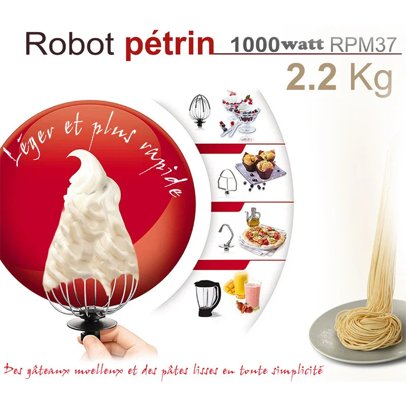 Robot Pétrin 3 en 1 inox 5L 1000 W 06Vitesses GRIS Robuste RPM37