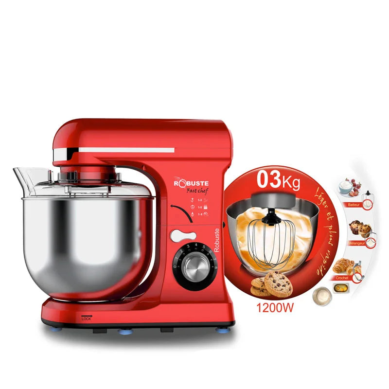 Pétrin 07L 03KG 1300W 08Vitesses Robuste Fast Chef Rouge