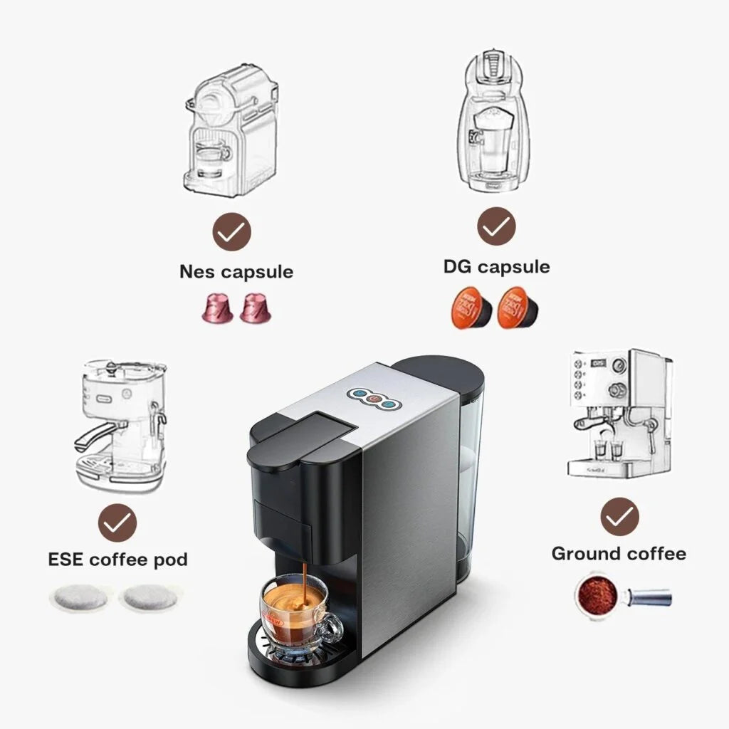 Cafetière inox 4 en 1 Multi-Capsules et Café Poudre19 Bar 1450W Brendmann BS-600L